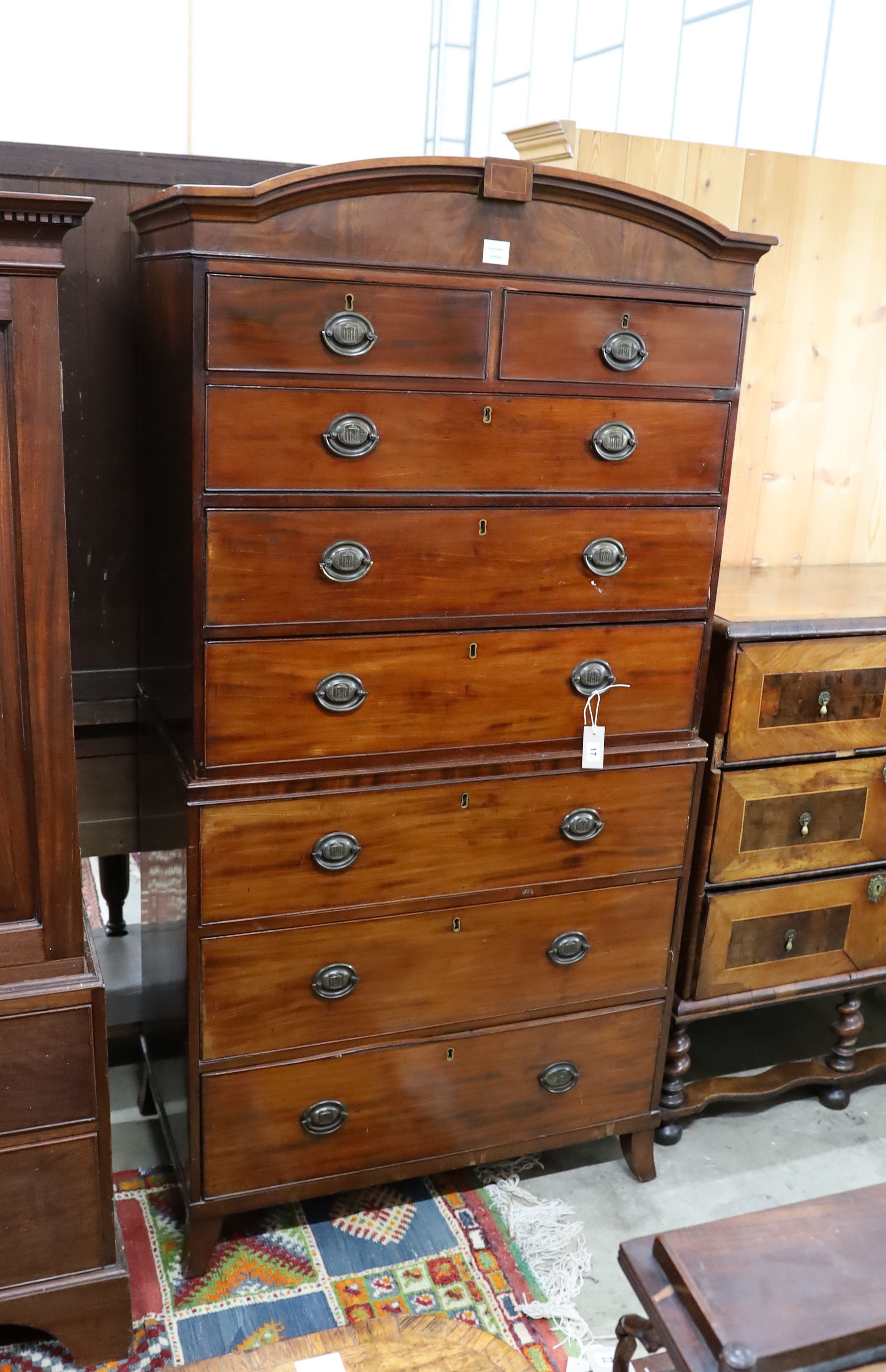 A George IV mahogany chest on chest, width 94cm, depth 55cm, height 184cm